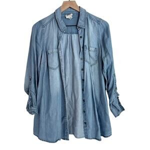 Led Long Sleeve Button Down Shirt Tencel S